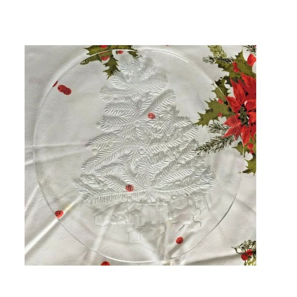 VTG Clear Glass Round Toys Under Christmas Tree Serving Platter Plate Tray 12" - Picture 5 of 7